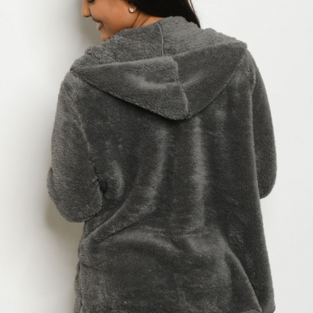 So Soft Sherpa Hooded Jacket with Pockets - Picture 3 of 4